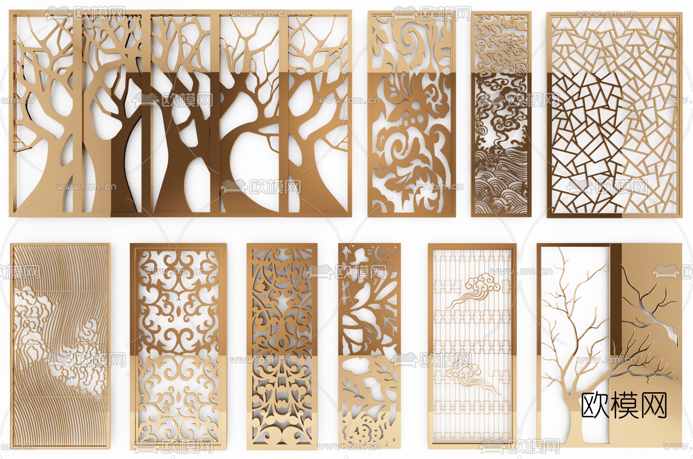 新中式雕花屏风隔断3d模型下载