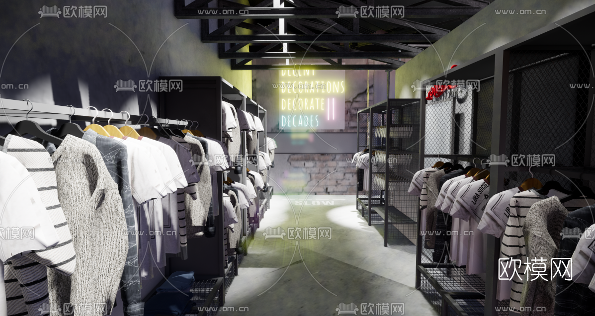 工业风服装店su模型下载（渲染图1）