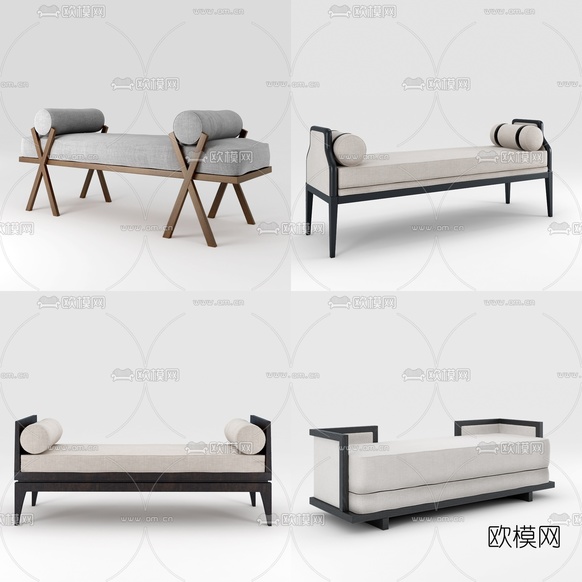 新中式床尾凳脚踏组合3D模型下载