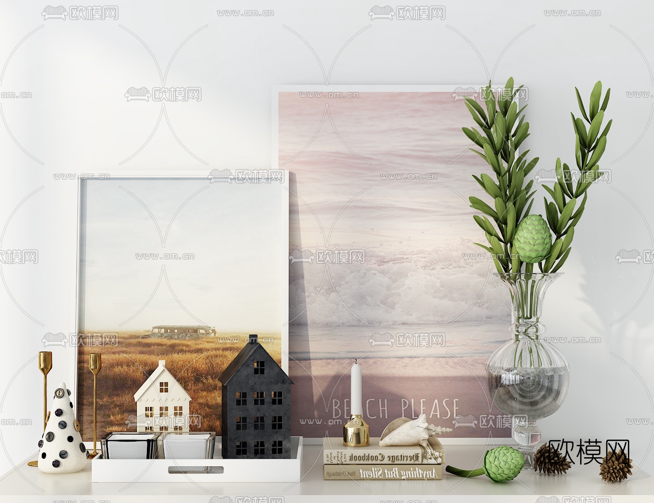 北欧装饰画摆件花瓶组合3D模型下载