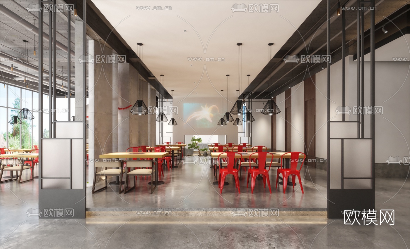 工业风特色主题餐厅3d模型