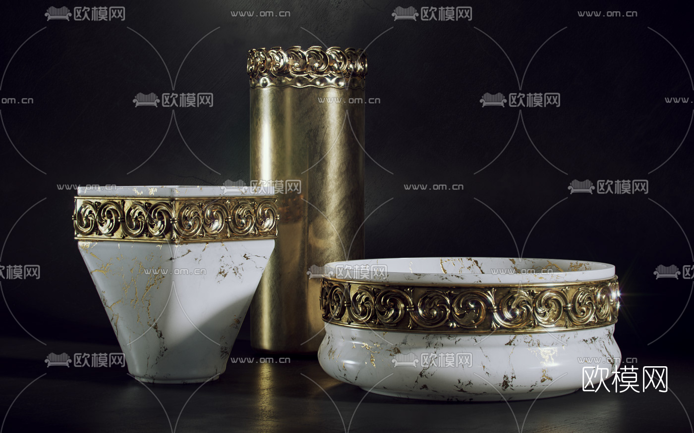 新古典金边陶瓷器皿3d模型下载
