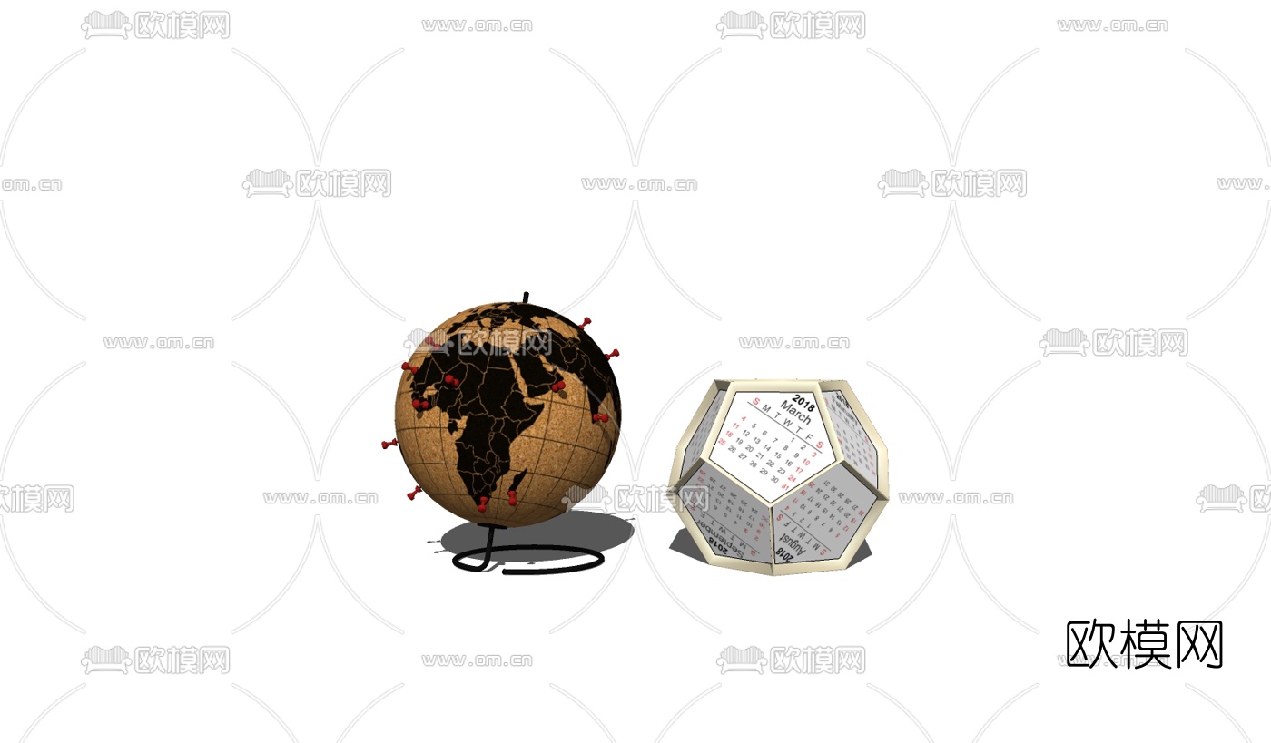 现代地球仪日历摆件免费su模型下载