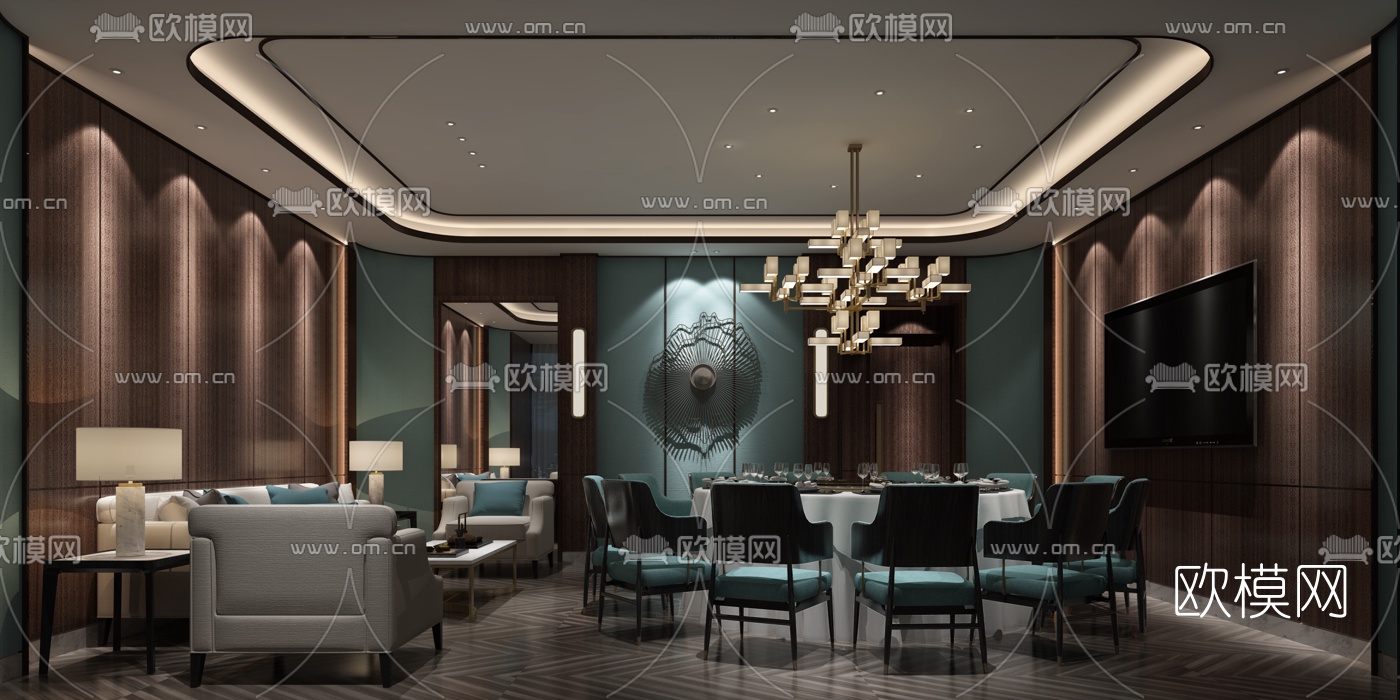 新中式餐厅豪华包房3D模型下载_ID10059511_3dmax免费模型-欧模网