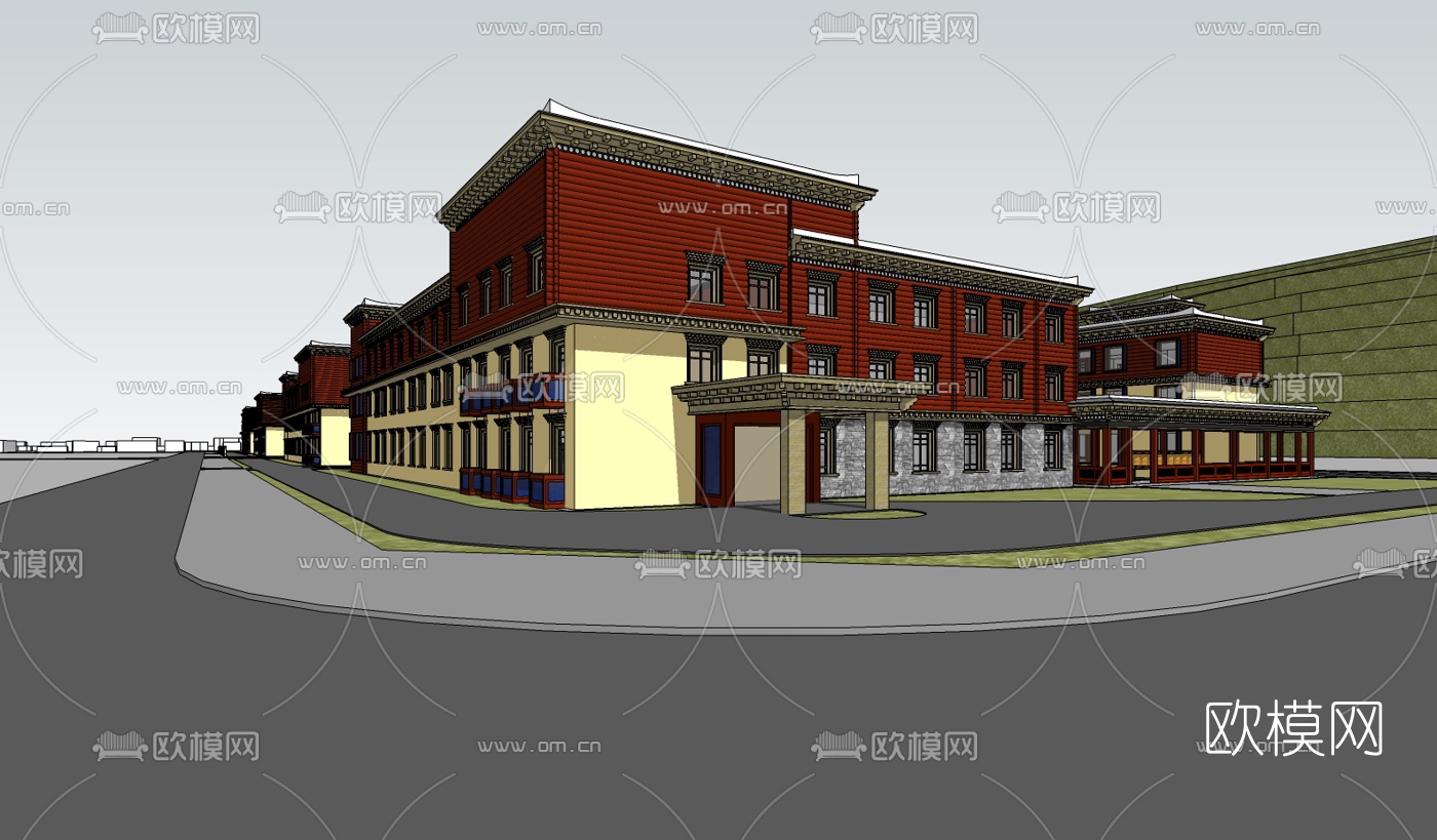 藏式教学楼su模型下载（渲染图3）