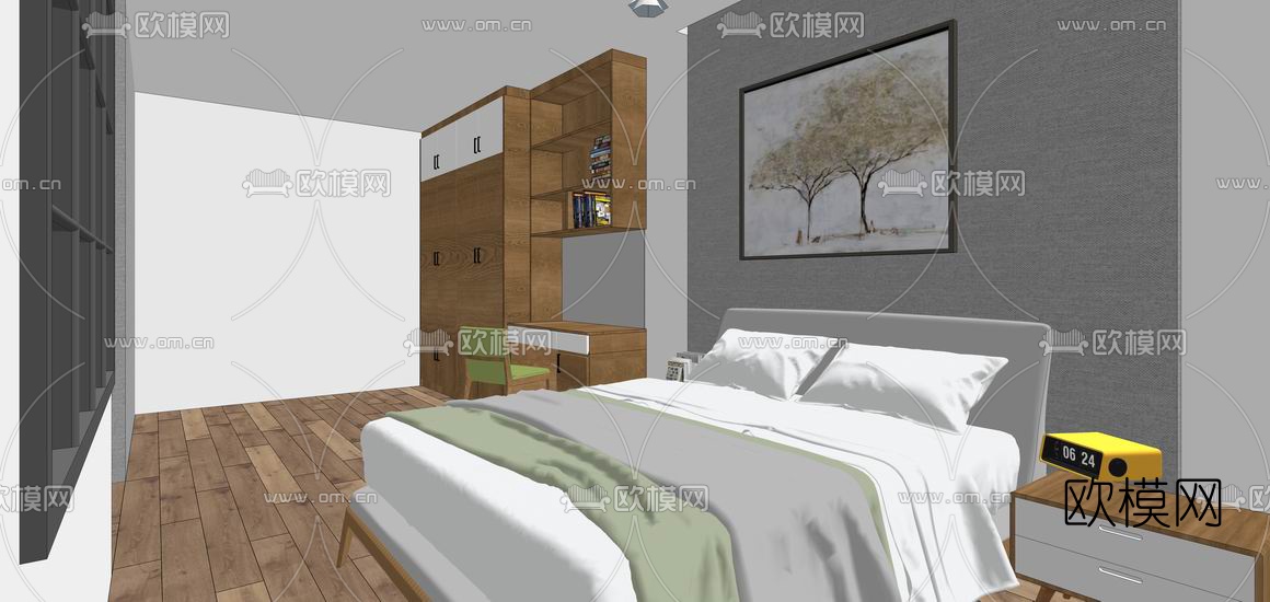 北欧卧室主人房su模型下载（渲染图2）