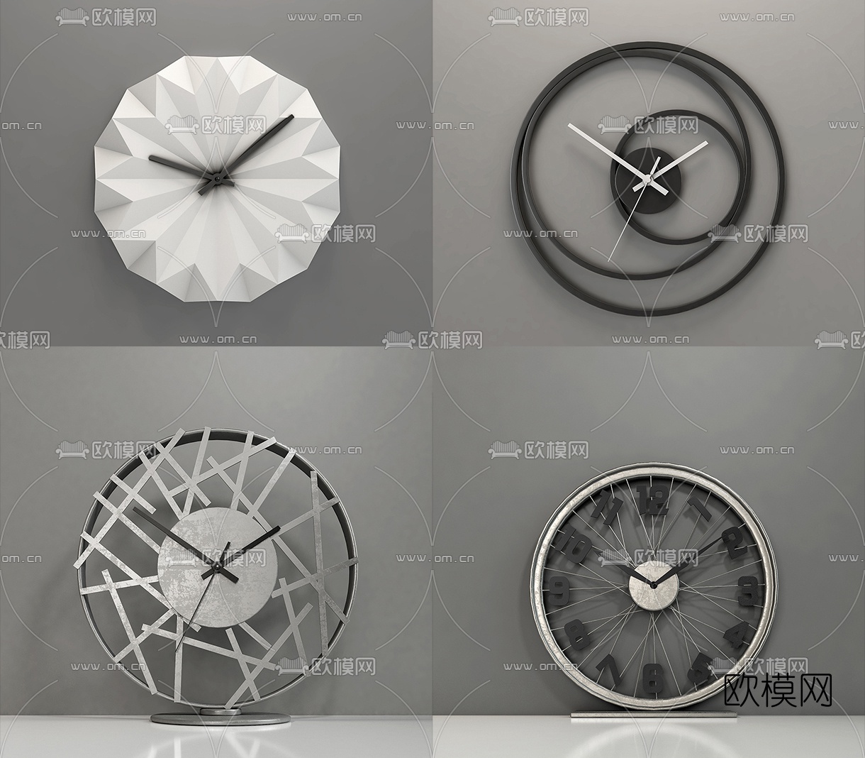 现代圆形挂钟3d模型下载