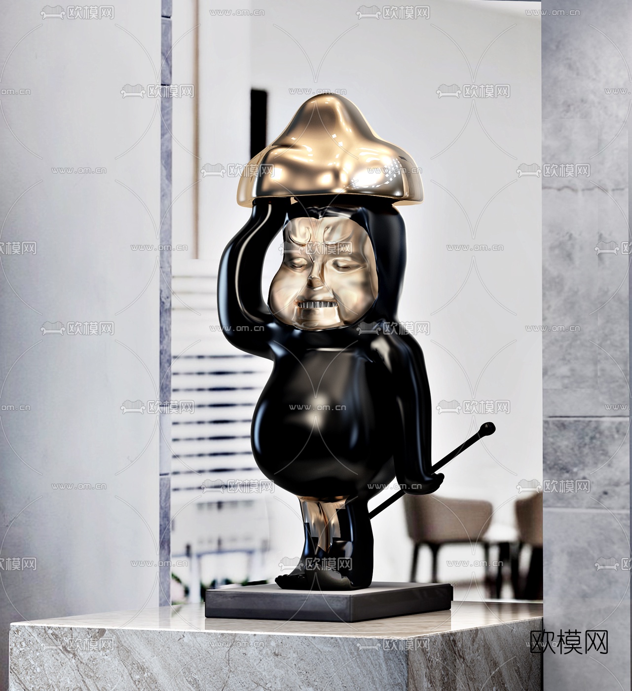 上海禾悉设计 现代黑色金属戴帽公仔摆件3d模型下载