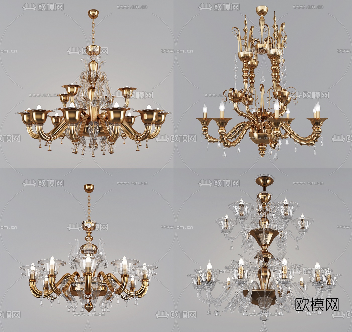 欧式金属吊灯组合3D模型下载