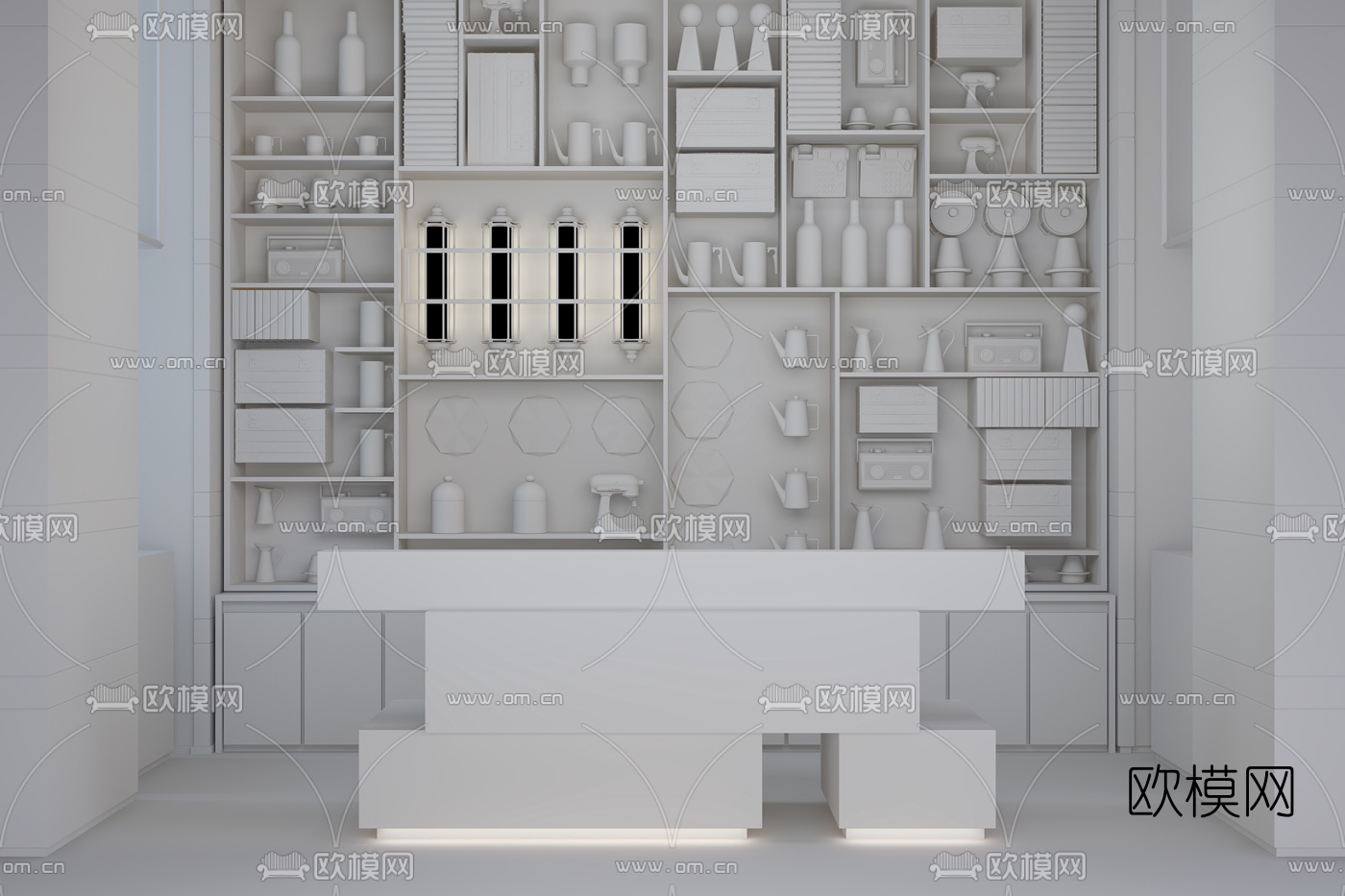 上海禾悉建筑设计 现代大理石接待台服务台3d模型
