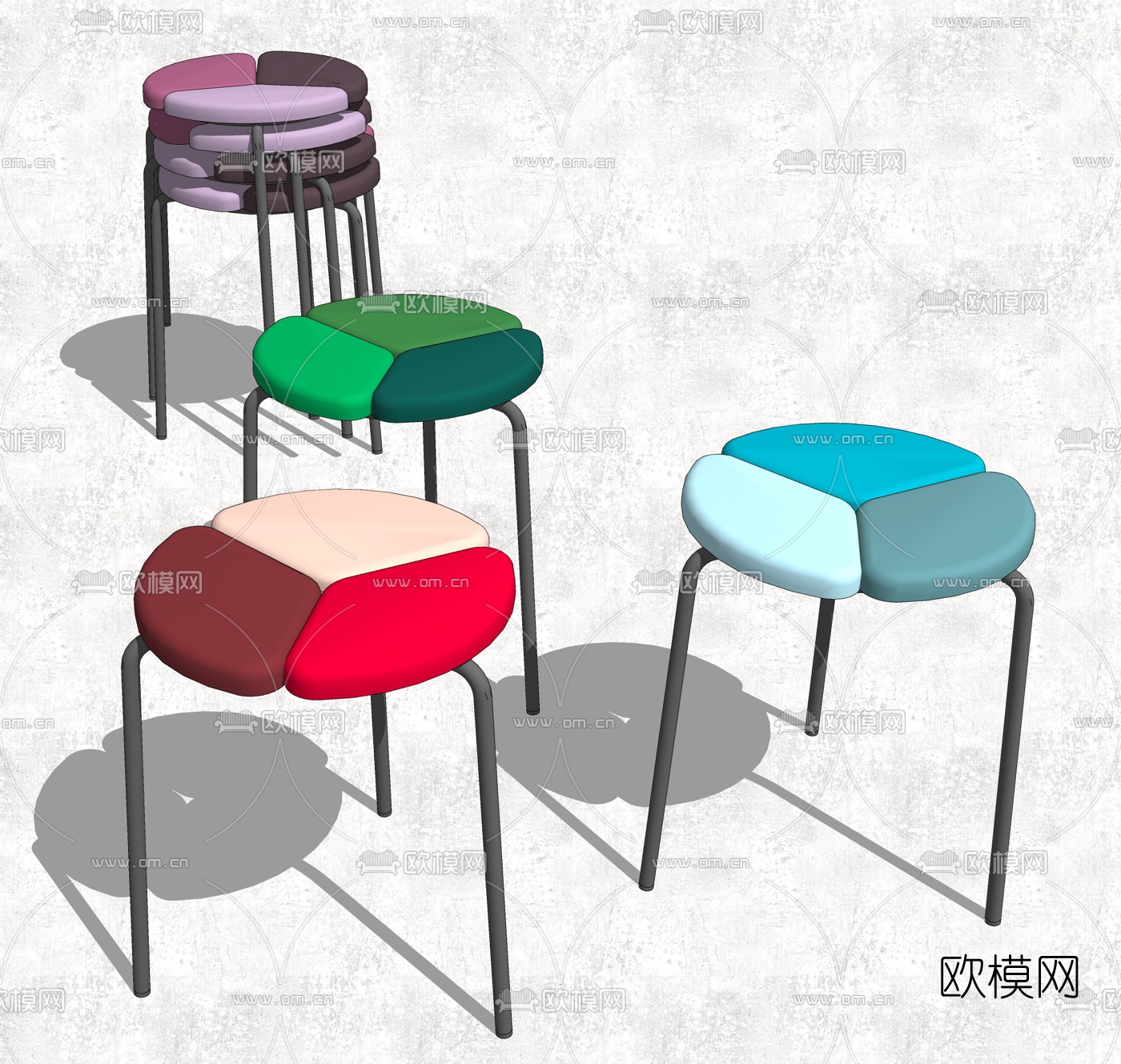 现代彩色圆凳组合su模型