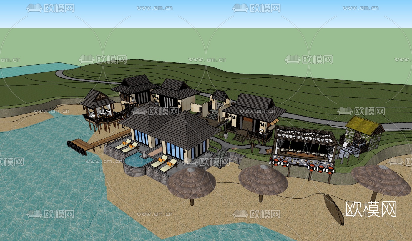 东南亚休闲会所su模型下载（渲染图2）