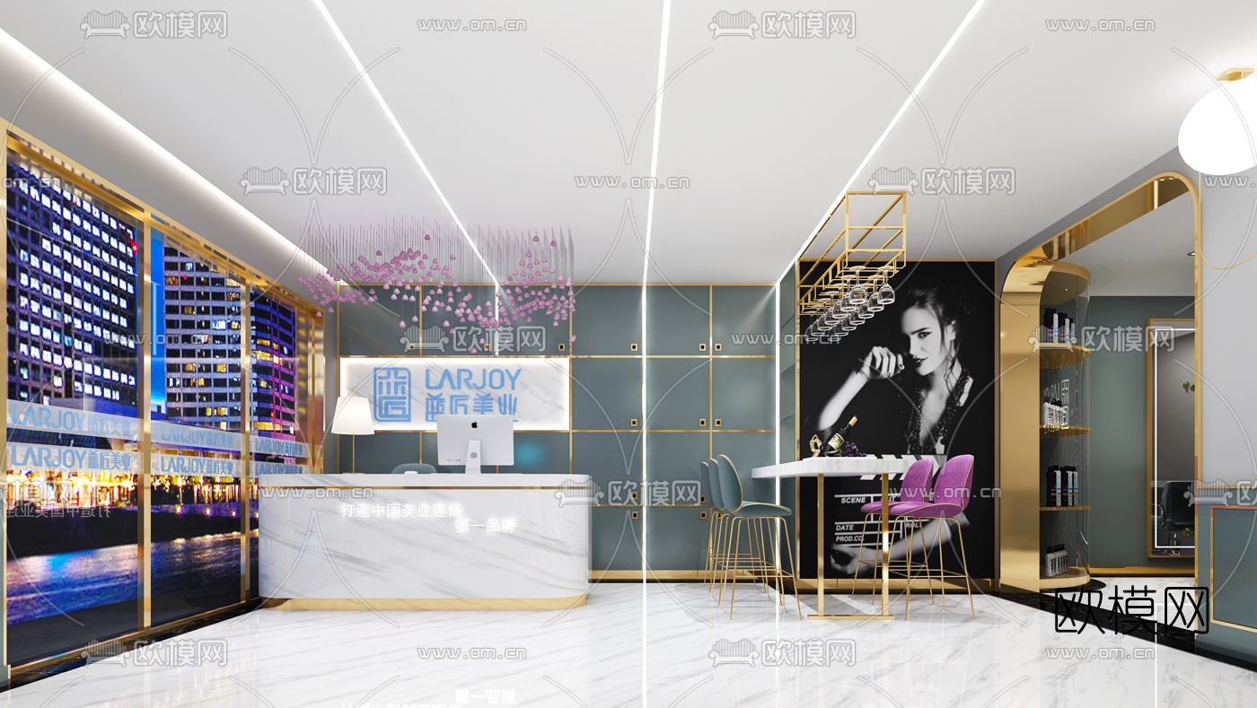 现代轻奢理发店3d模型下载（渲染图1）