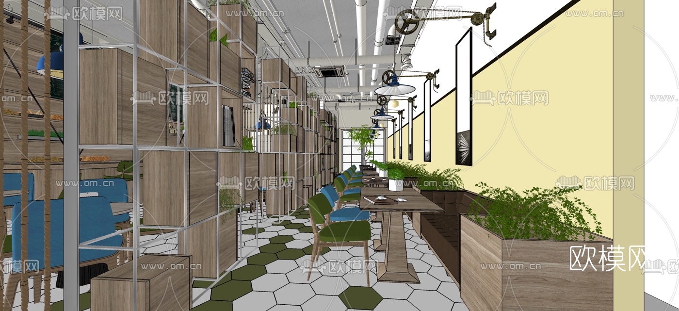 工业风咖啡厅su模型下载（渲染图1）
