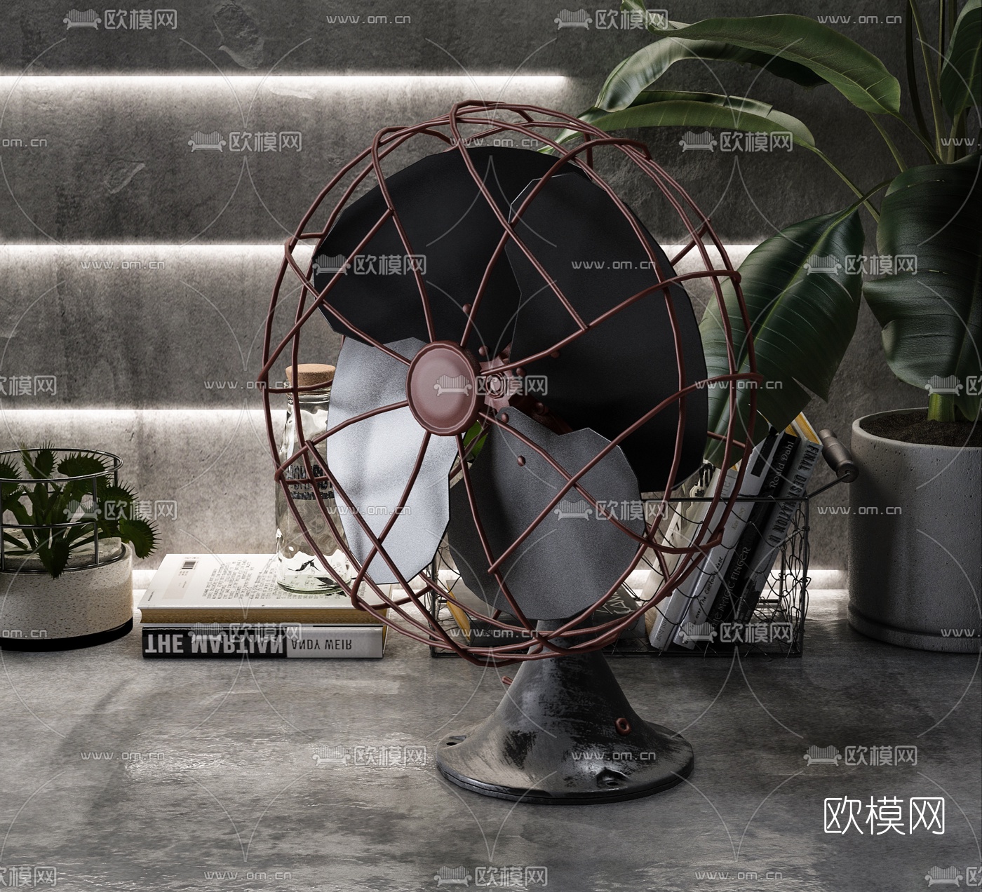 工业风复古风扇3d模型下载（渲染图2）