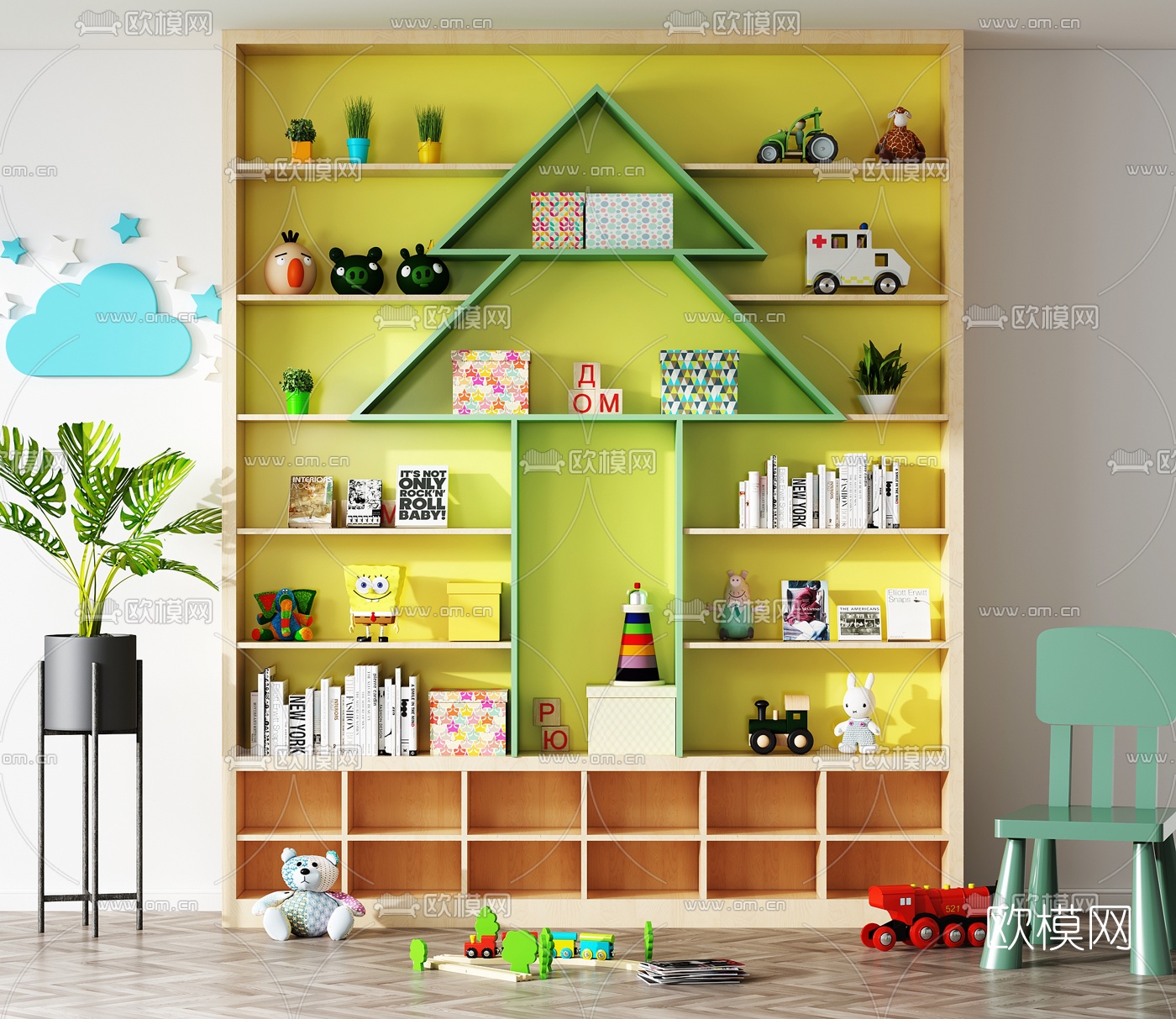 儿童房书柜效果图赏析，益智儿童房书柜设计-维意定制家具商城