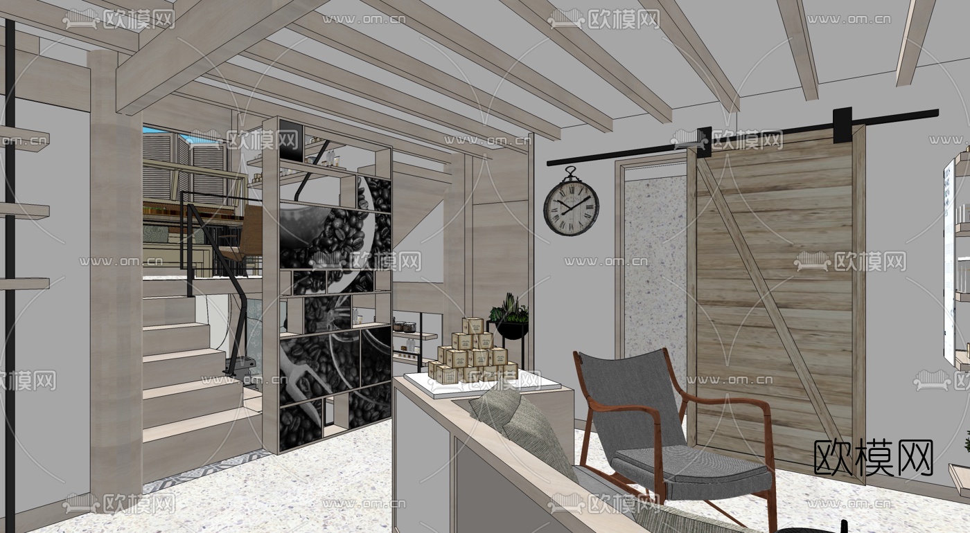 北欧咖啡奶茶店su模型下载（渲染图2）