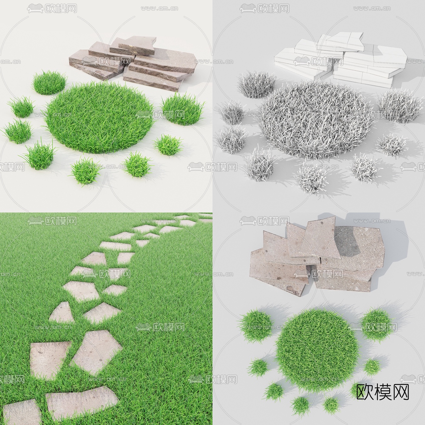 现代草坪地砖3d模型下载