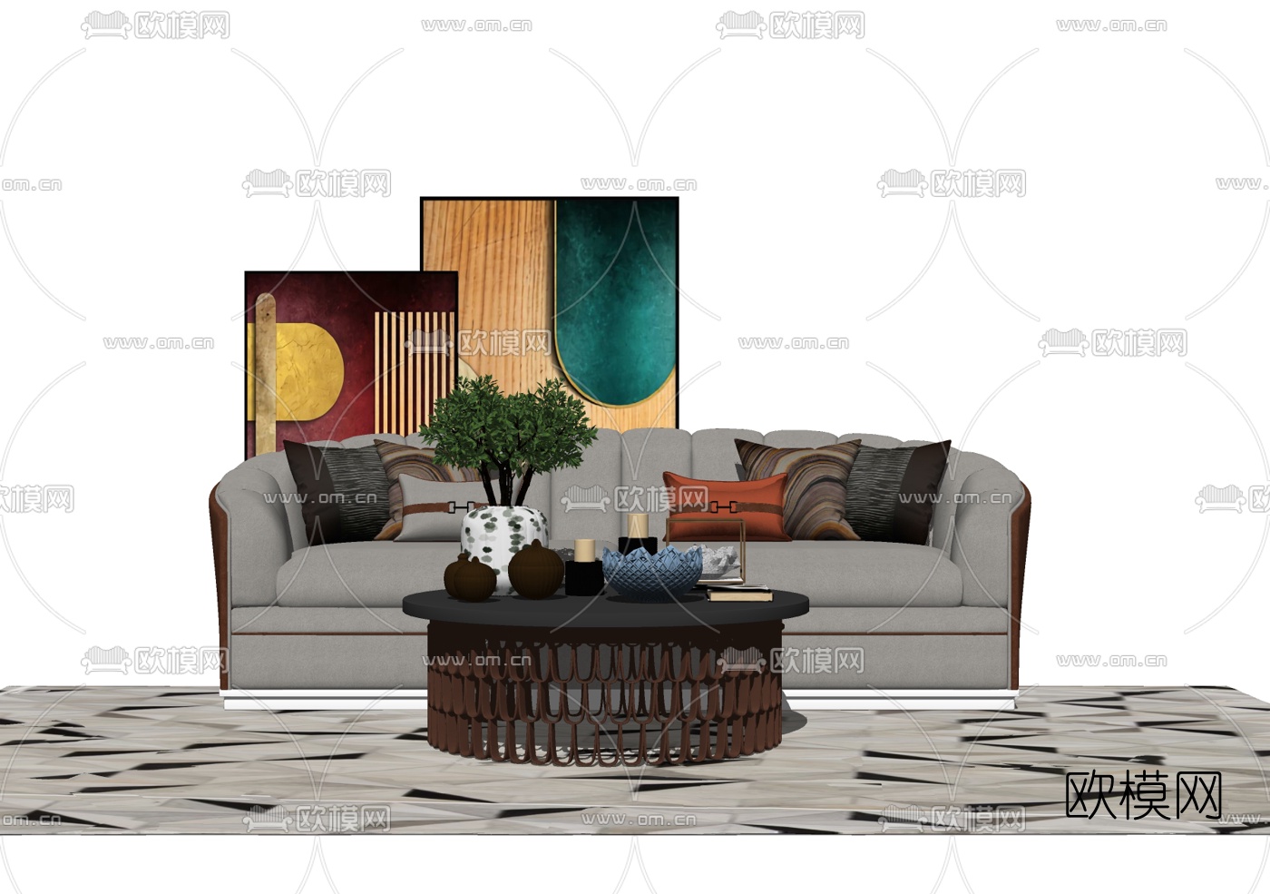 现代布艺双人沙发su模型