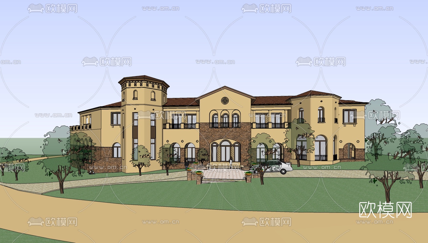 欧式独栋别墅su模型下载（渲染图2）