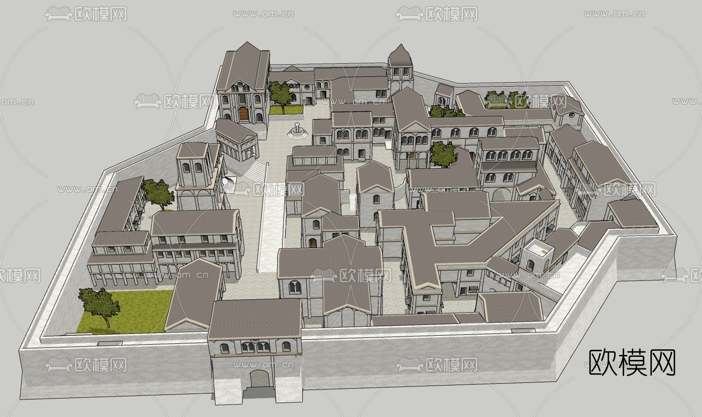 欧式古典小镇规划免费su模型下载（渲染图1）