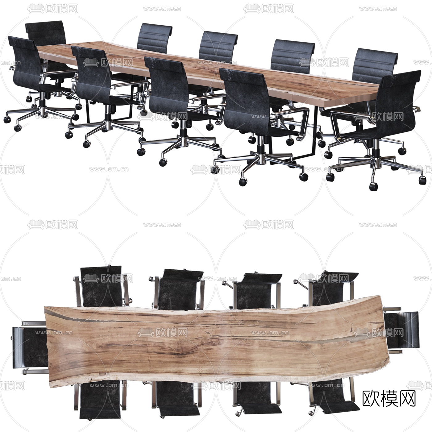 现代条形会议桌椅3d模型