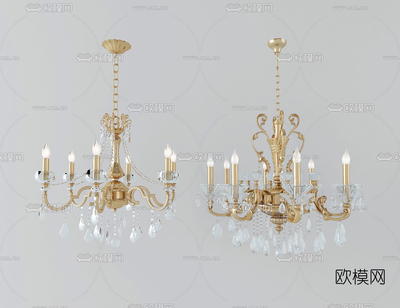 欧式水晶烛台吊灯3d模型下载