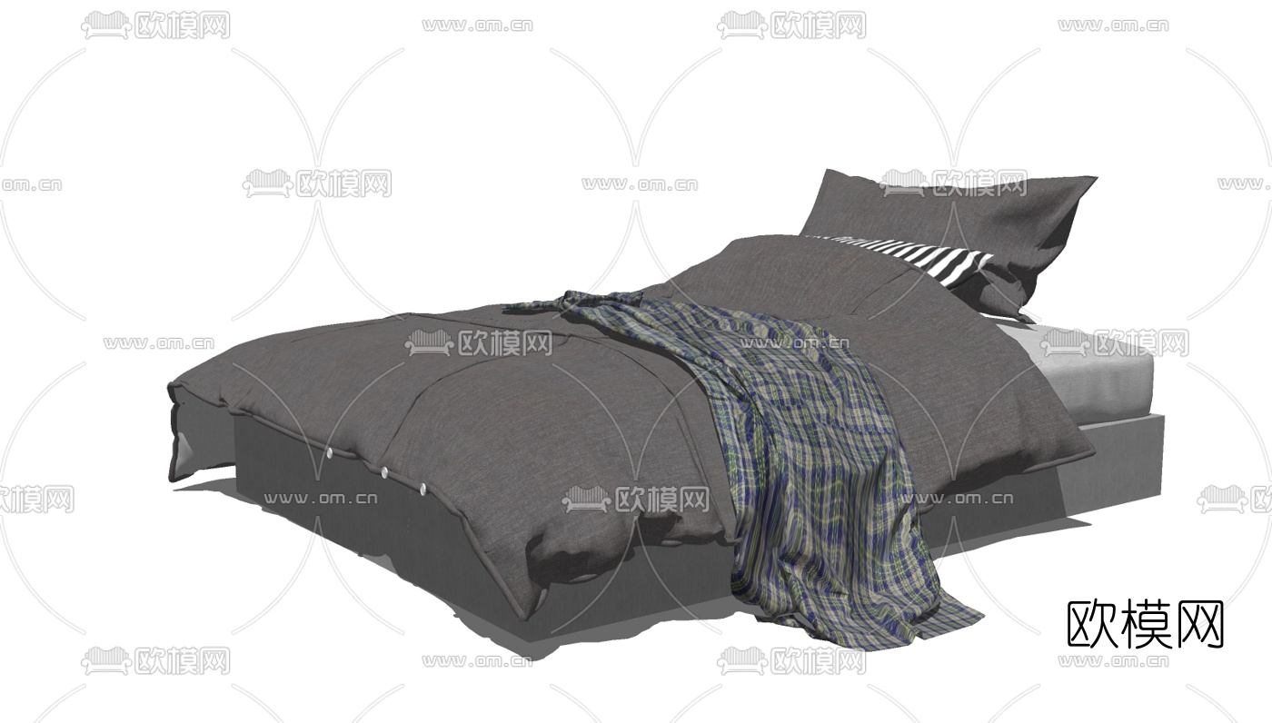 现代布艺双人床免费su模型下载（渲染图2）