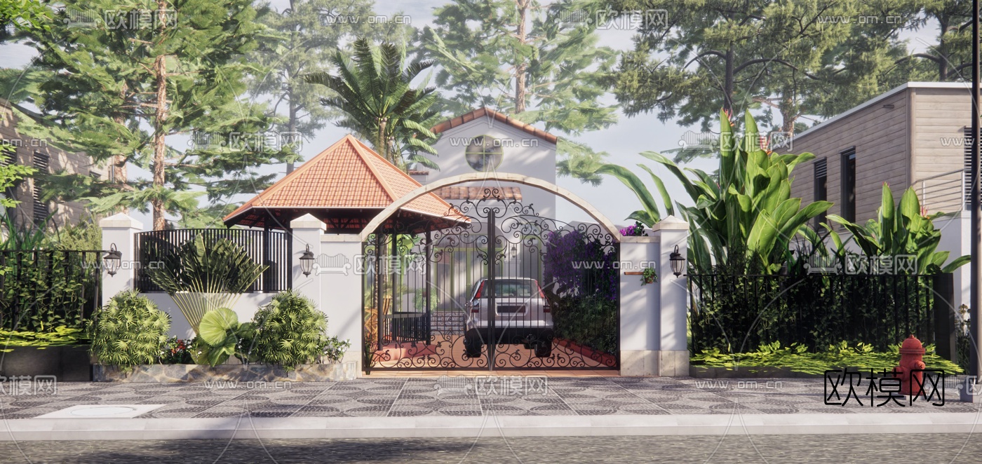 欧式独栋别墅su模型下载（渲染图1）