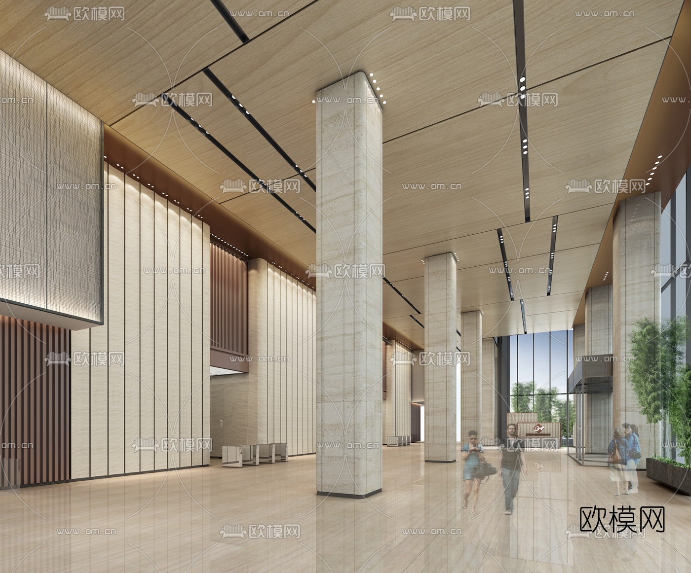 现代前台大堂电梯厅3d模型下载（渲染图1）