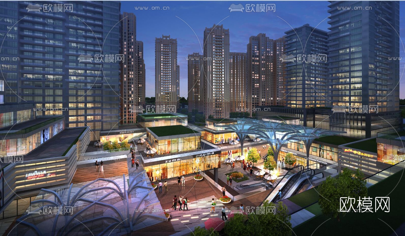 现代商业综合体su模型下载（渲染图1）