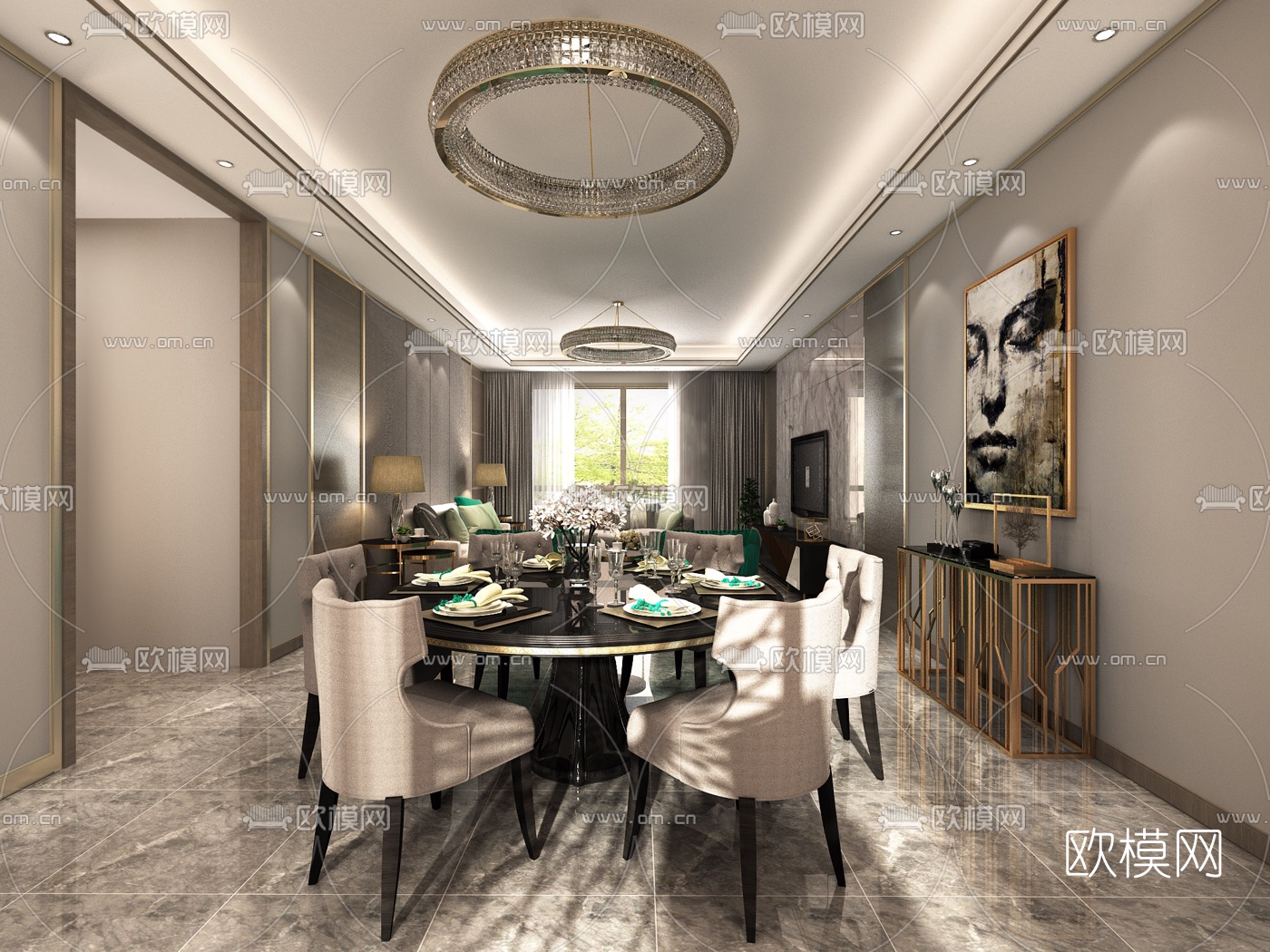 后现代客厅餐厅3D模型