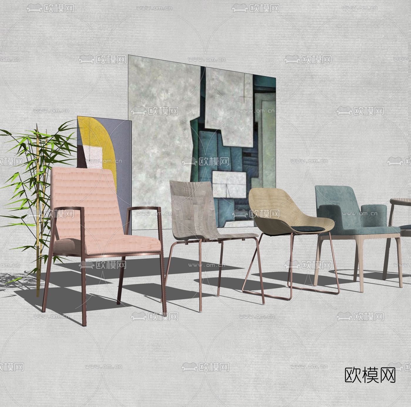 现代布艺单椅su模型下载（渲染图2）