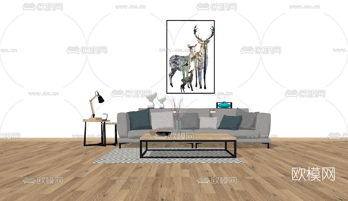 北欧简约沙发组合su模型下载（渲染图3）