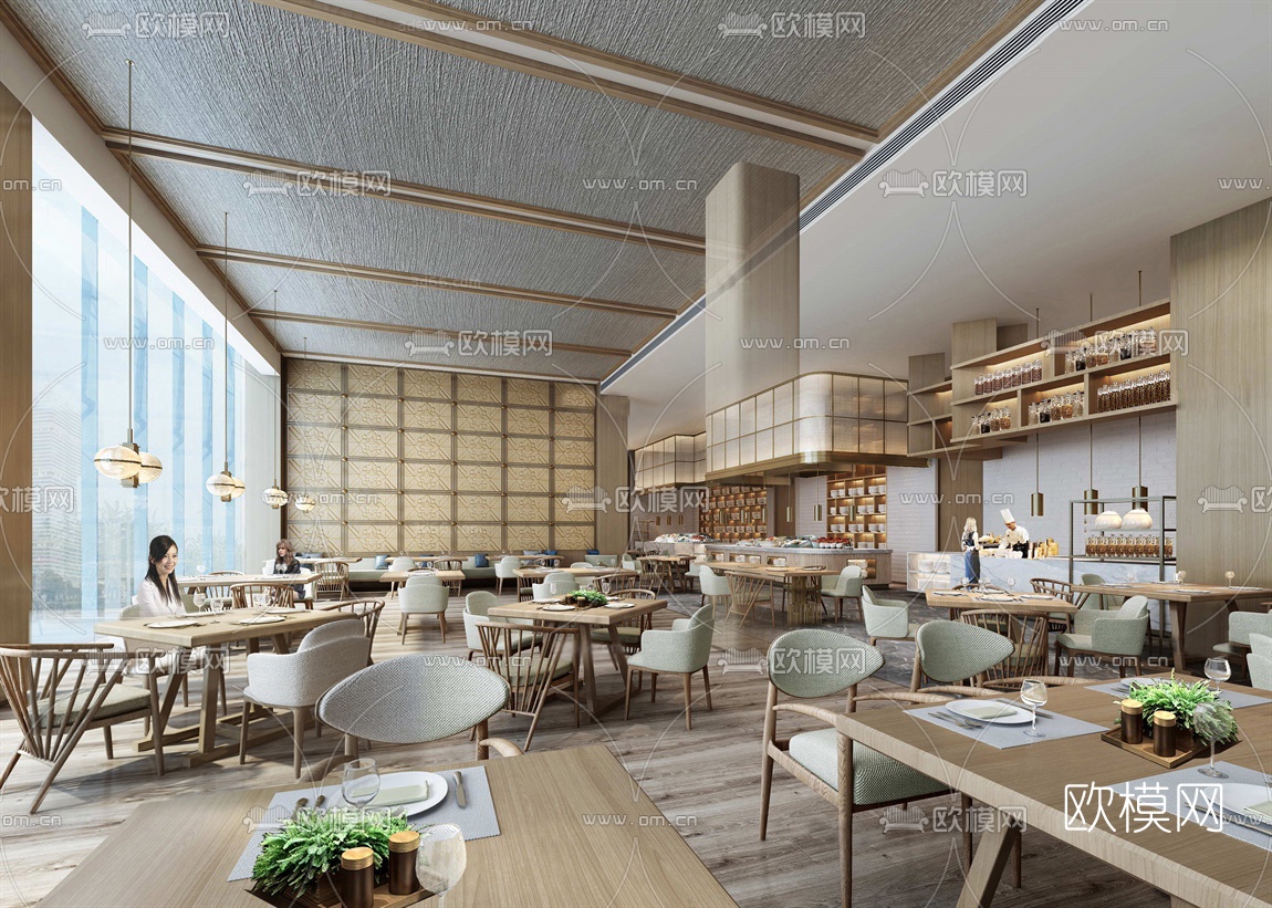 现代酒店自助餐厅3D模型