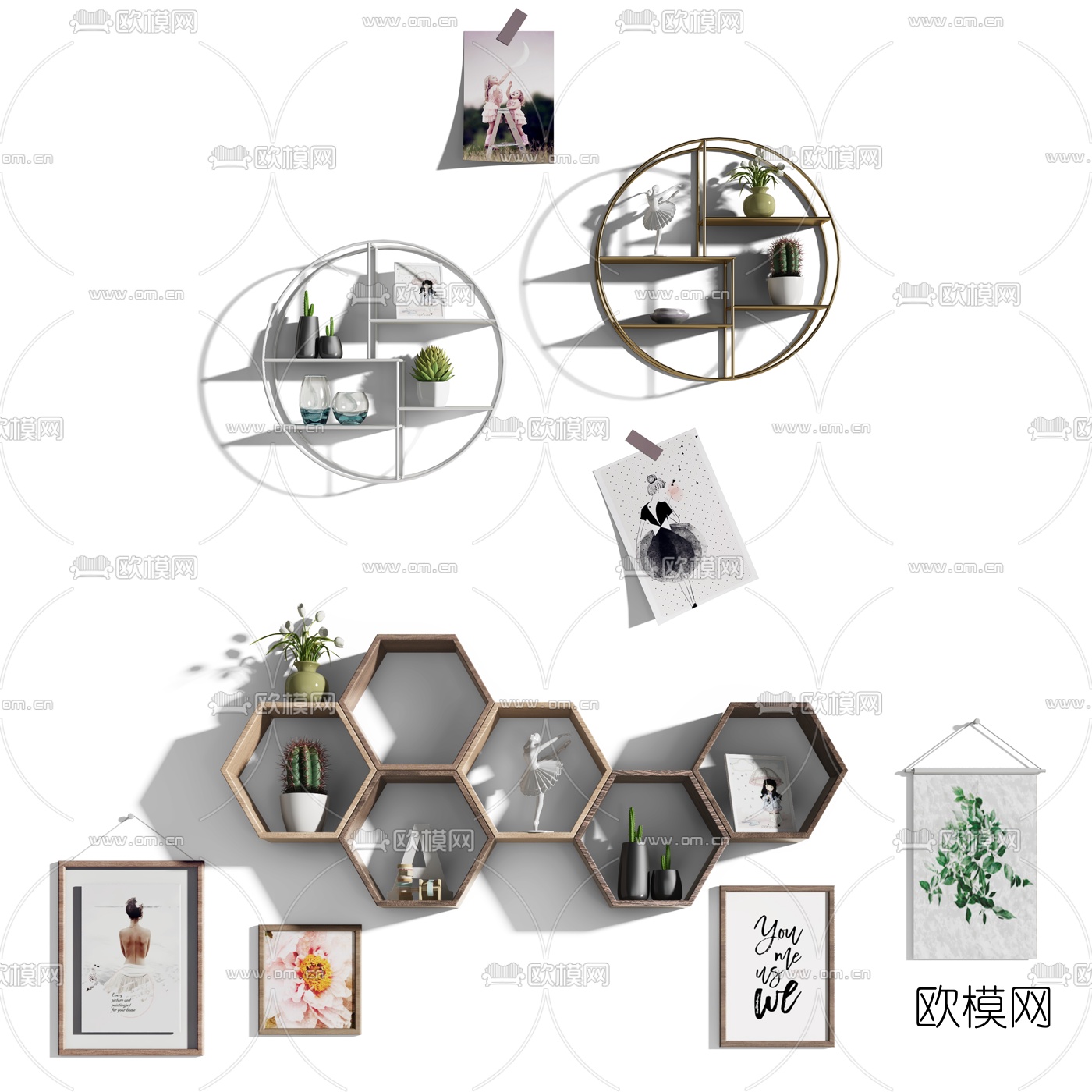 现代壁柜摆件挂画组合3d模型