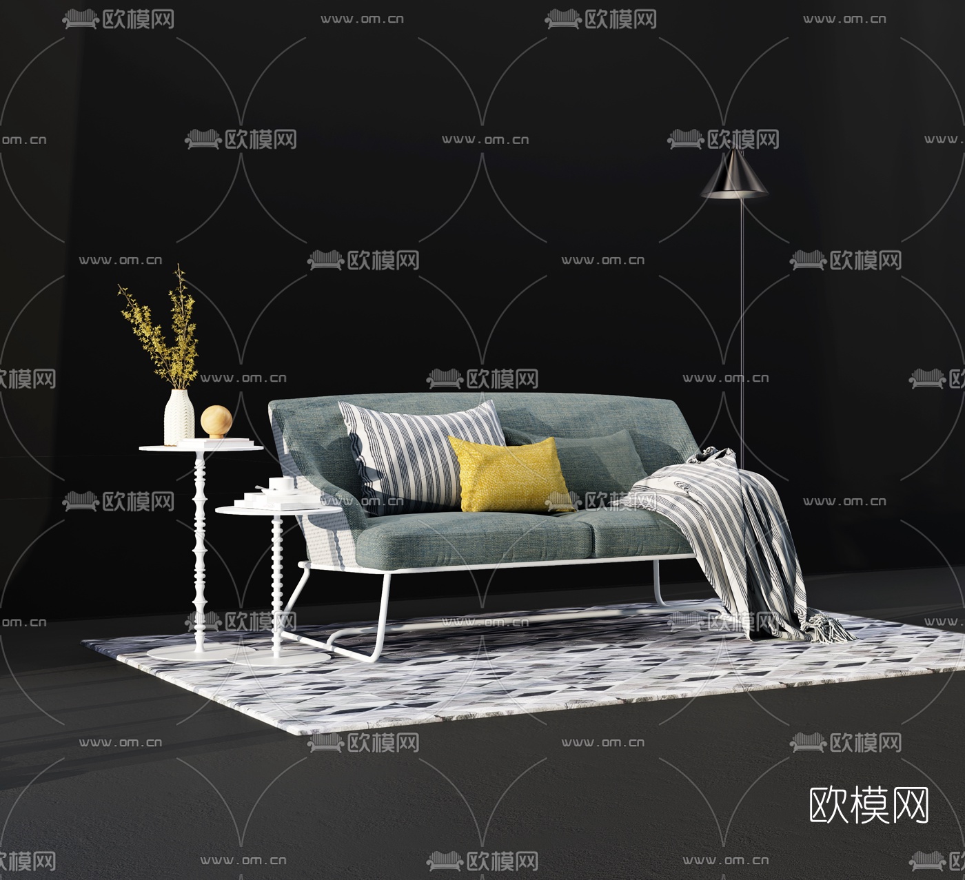 意大利BONALDO品牌 北欧布艺双人沙发3d模型-免费3dmax模型库-欧模网