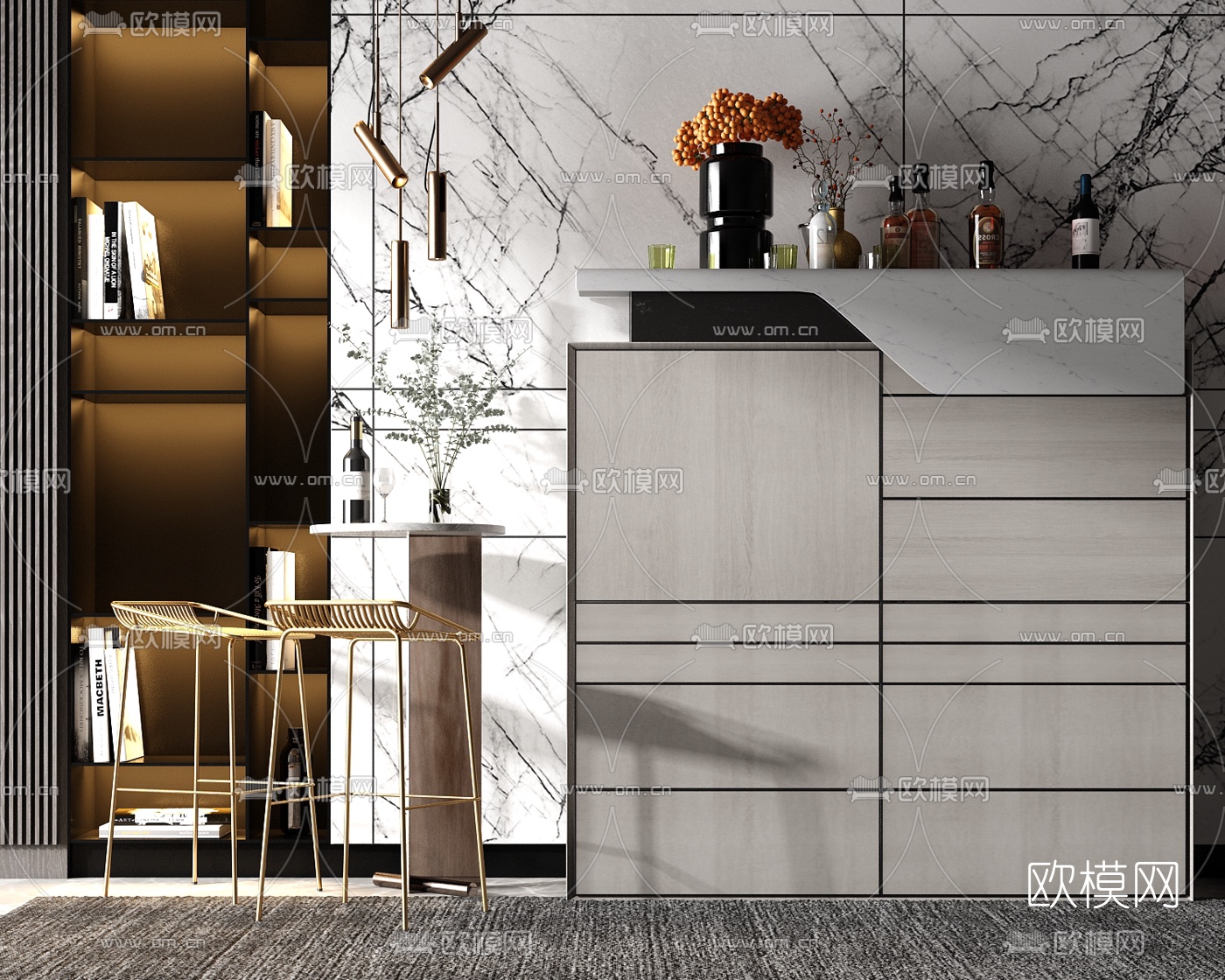 现代轻奢酒柜su模型下载（渲染图1）