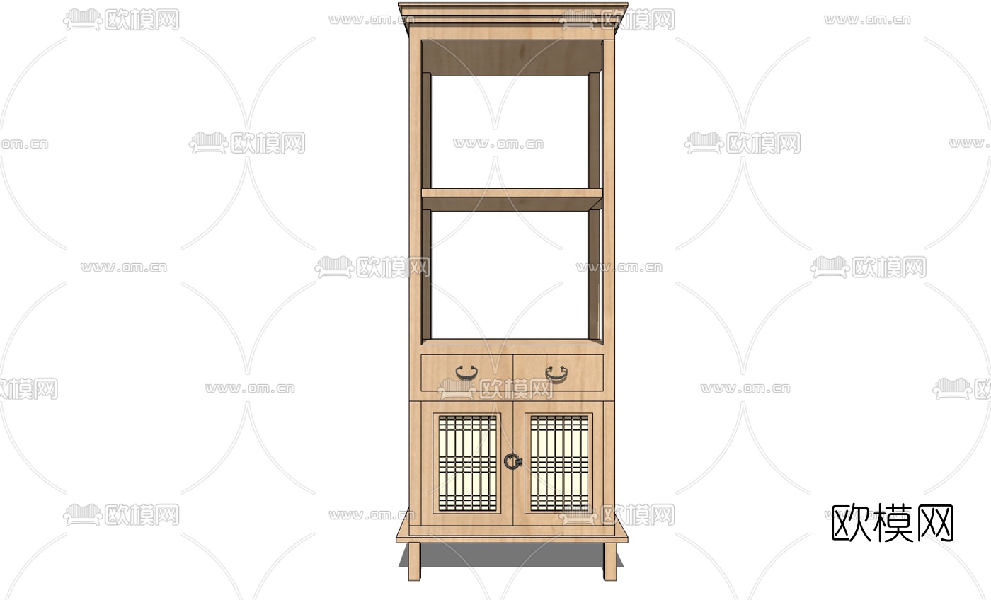 新中式实木装饰柜免费su模型下载