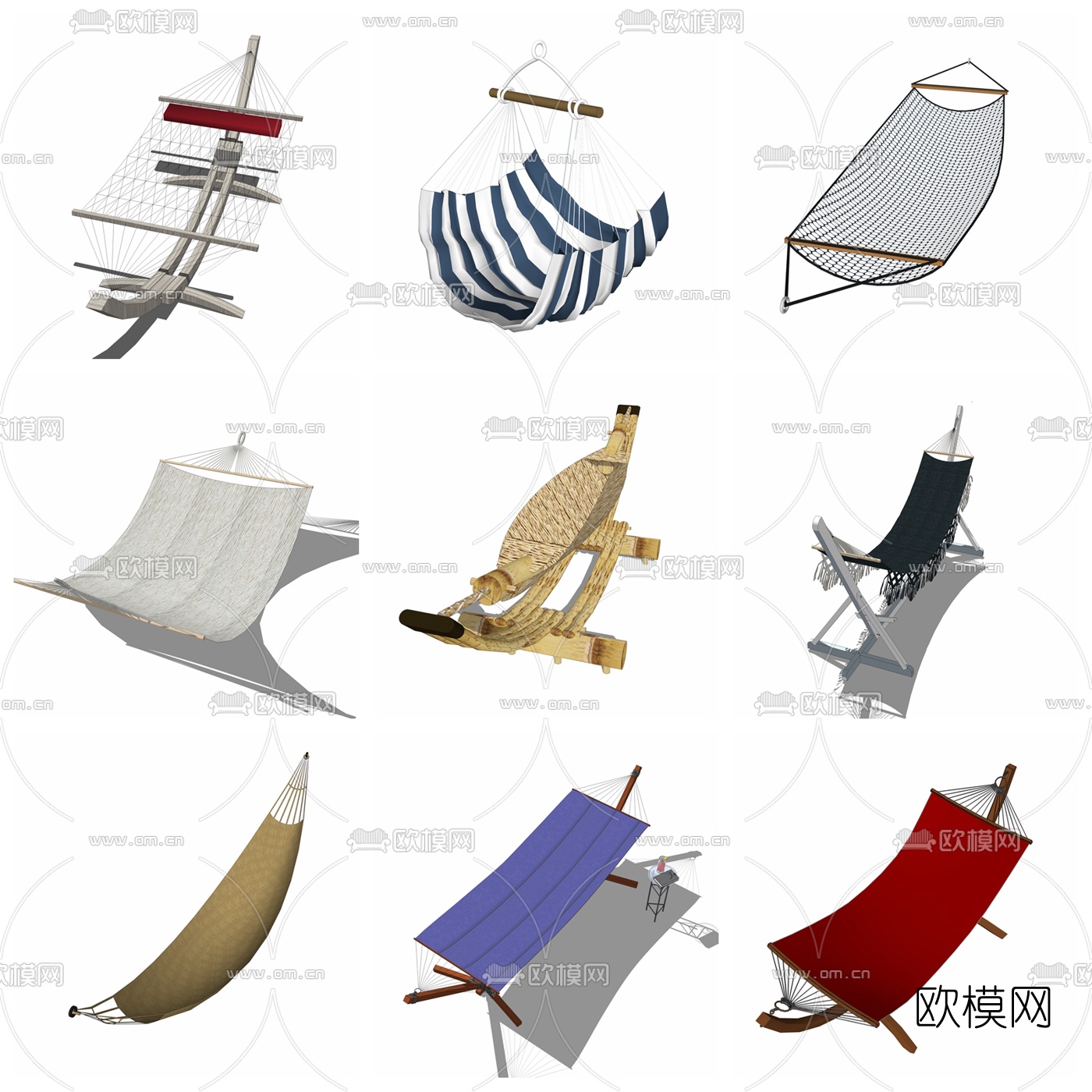 现代吊床组合su模型下载