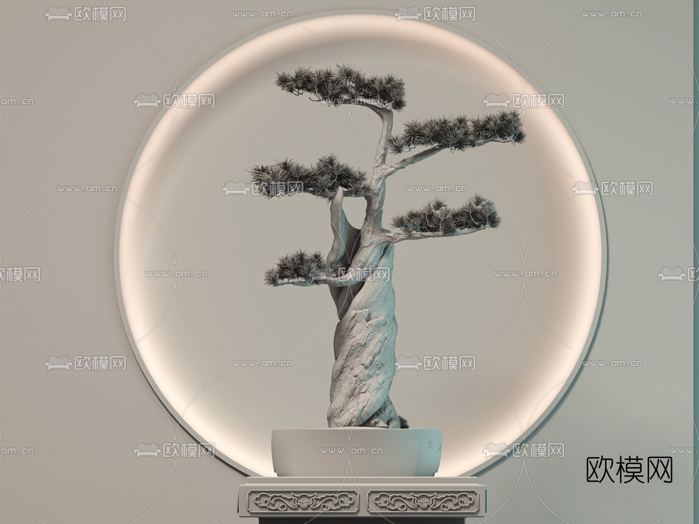 新中式松树盆景摆件3d模型下载（渲染图2）