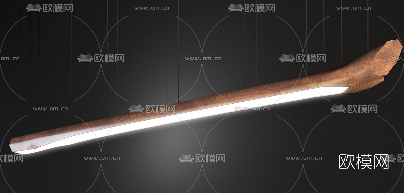 现代实木条形办公吊灯3d模型