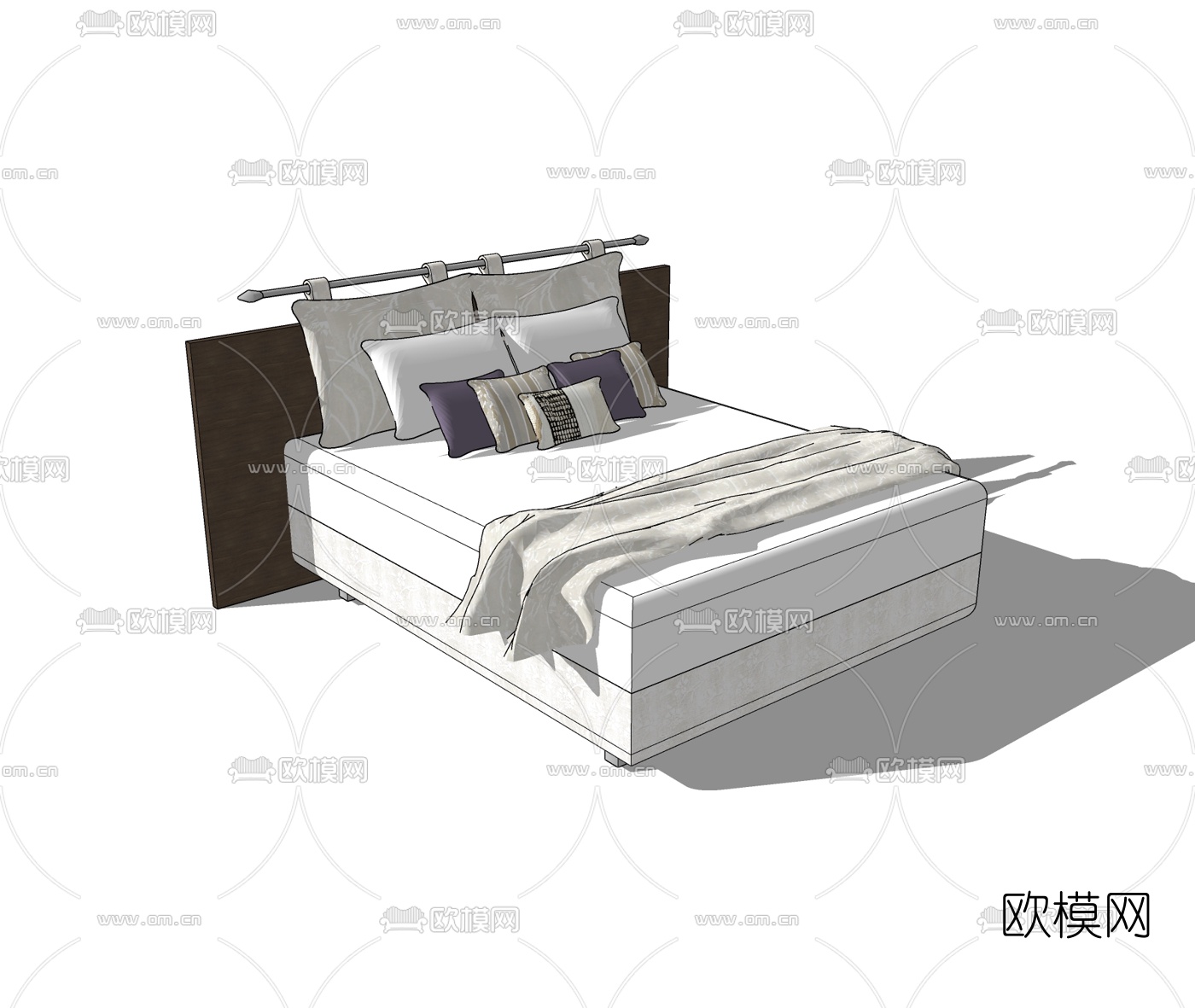 现代双人床免费su模型下载