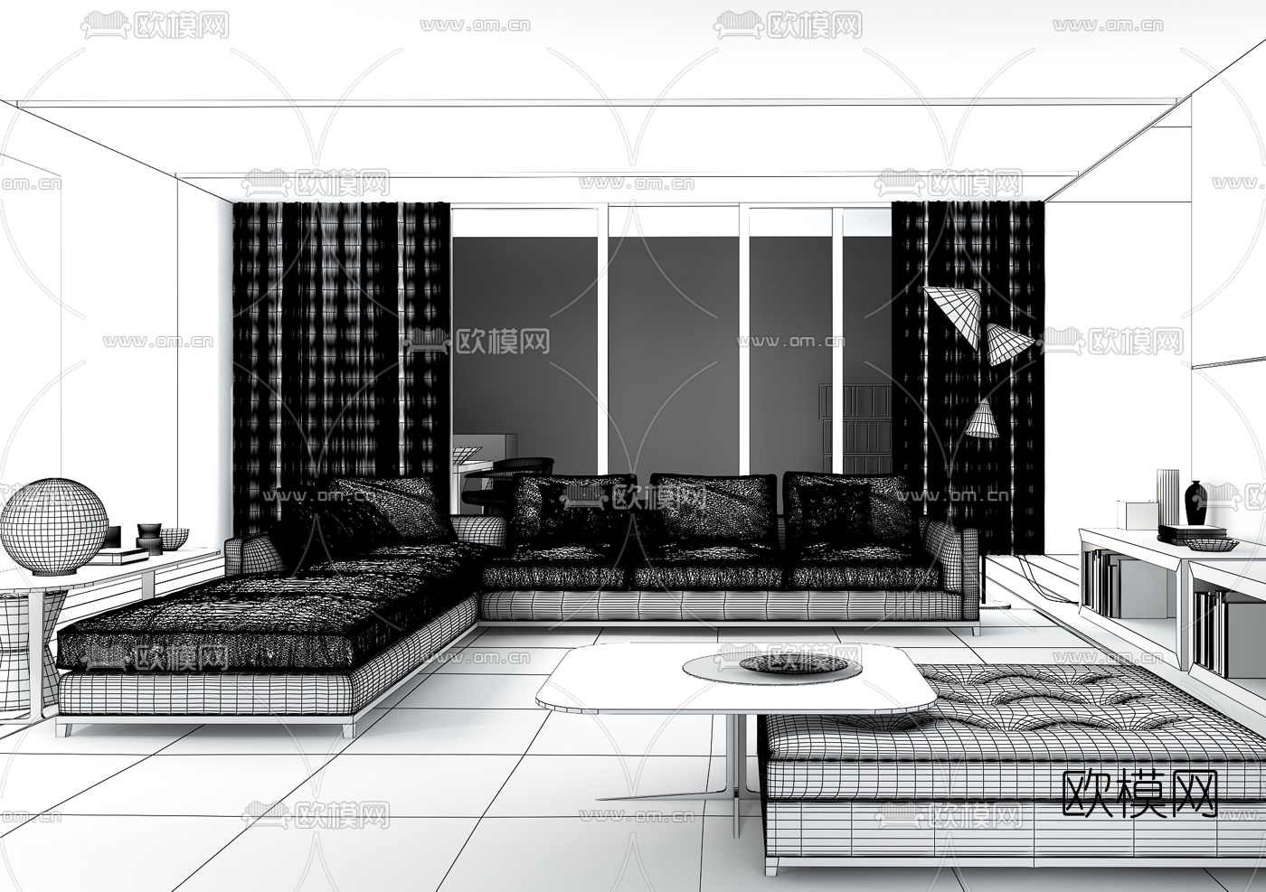 意大利MINOTTI品牌现代沙发组合3D模型下载（渲染图2）