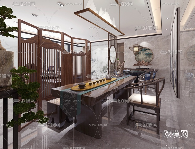 新中式总经理办公室3d模型下载(渲染图2)