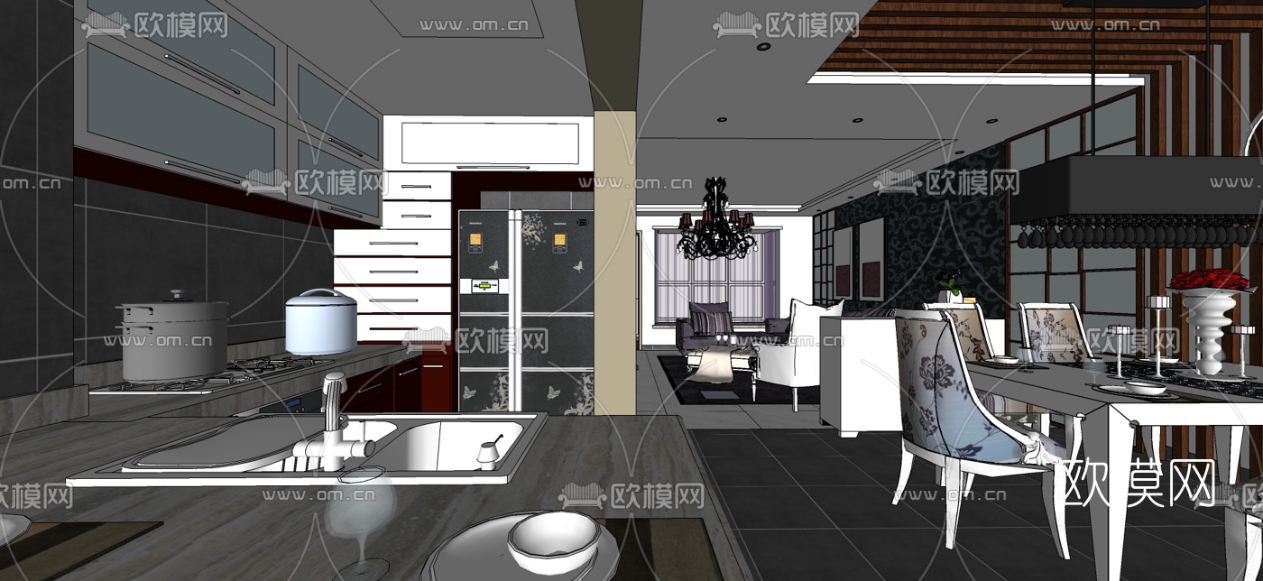 欧式客餐厅su模型下载（渲染图6）