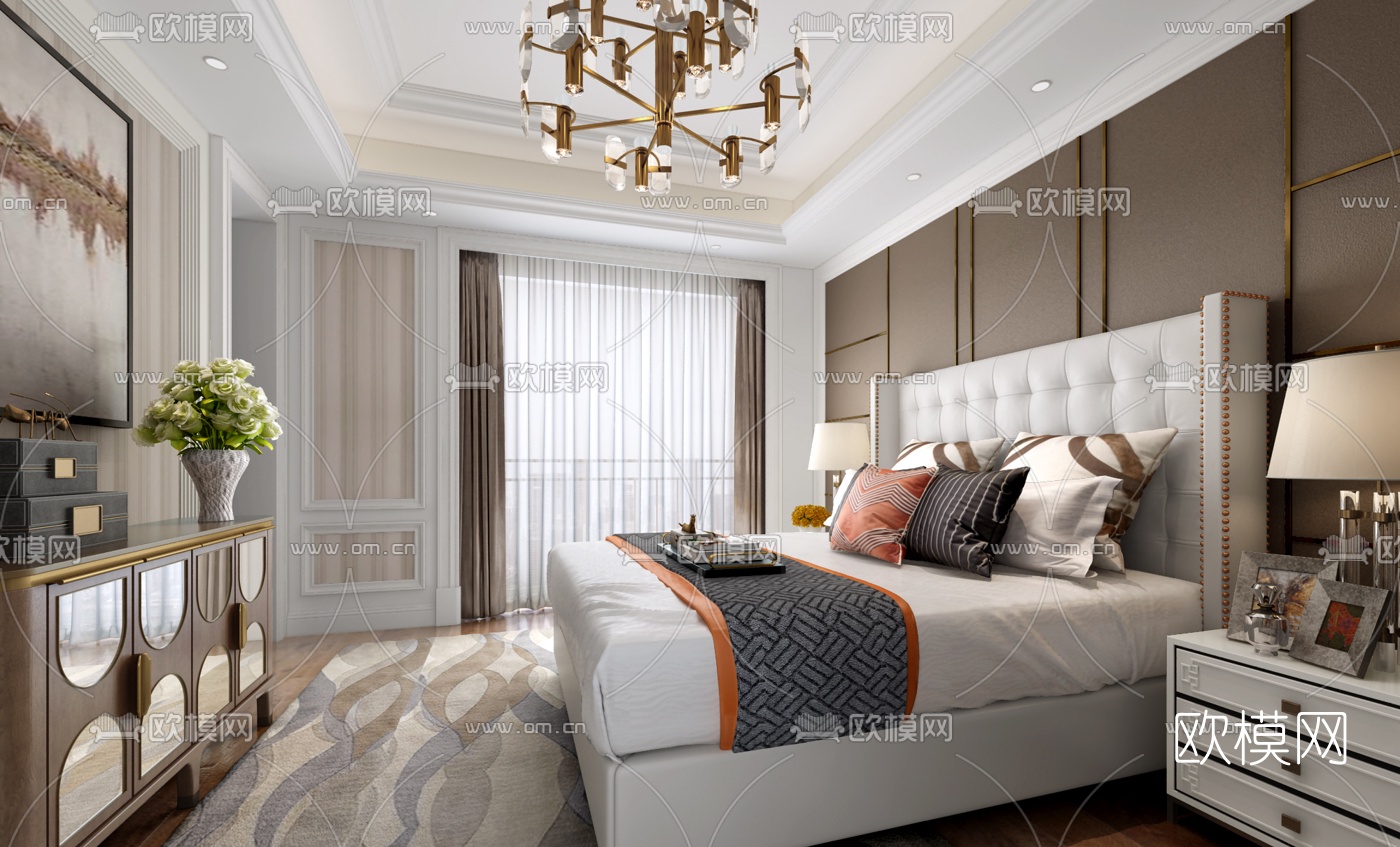 零次方设计现代卧室3d模型下载（渲染图1）