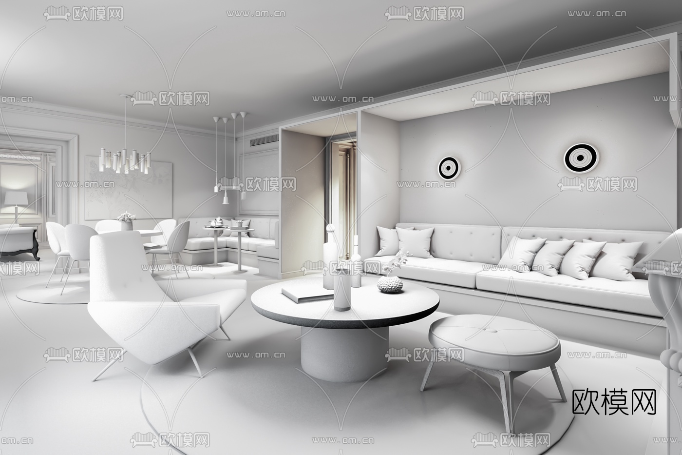 Gérard Faivre 后现代客厅餐厅3D模型下载（渲染图2）