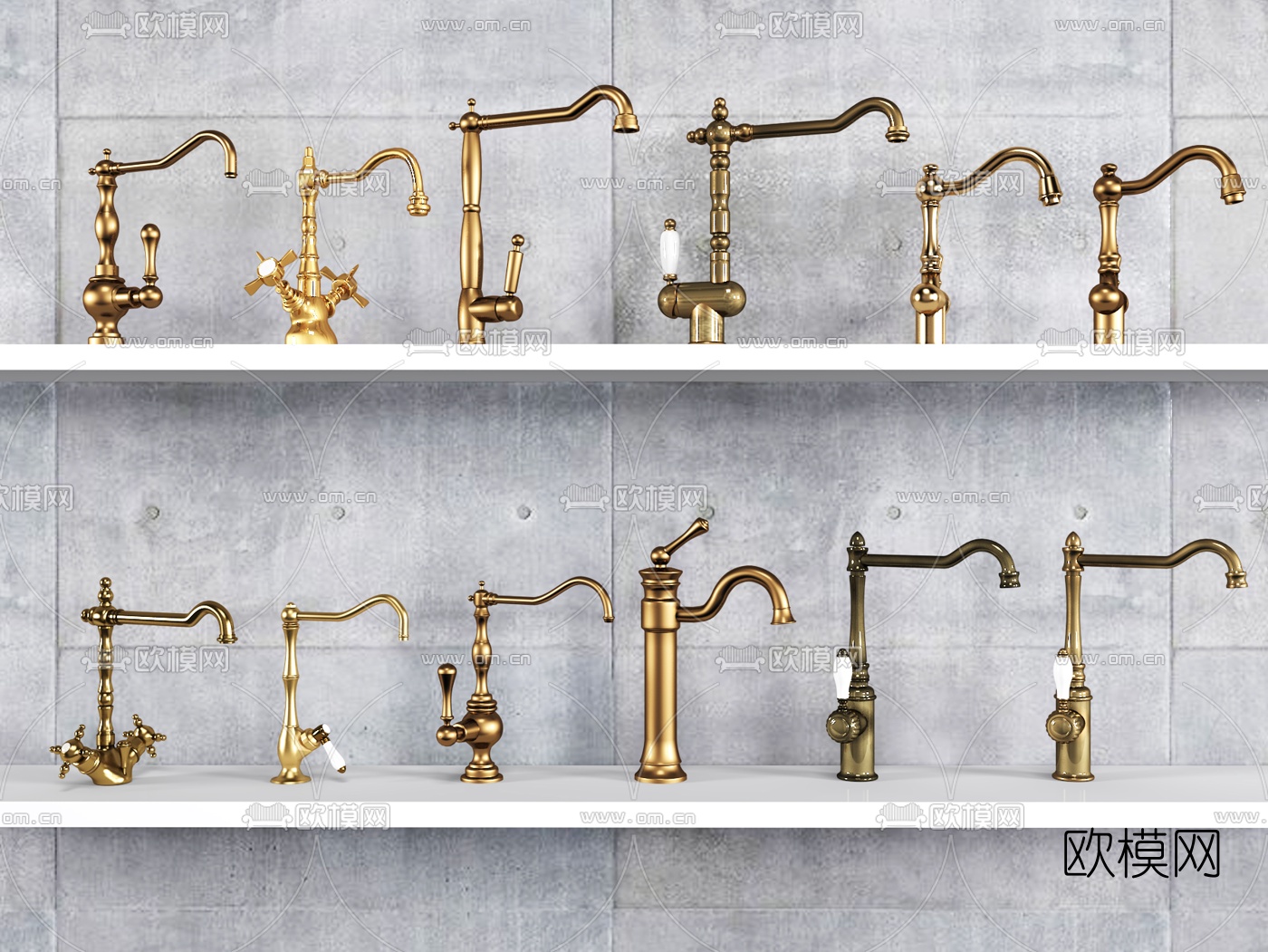 欧式复古金属水龙头组合3D模型下载