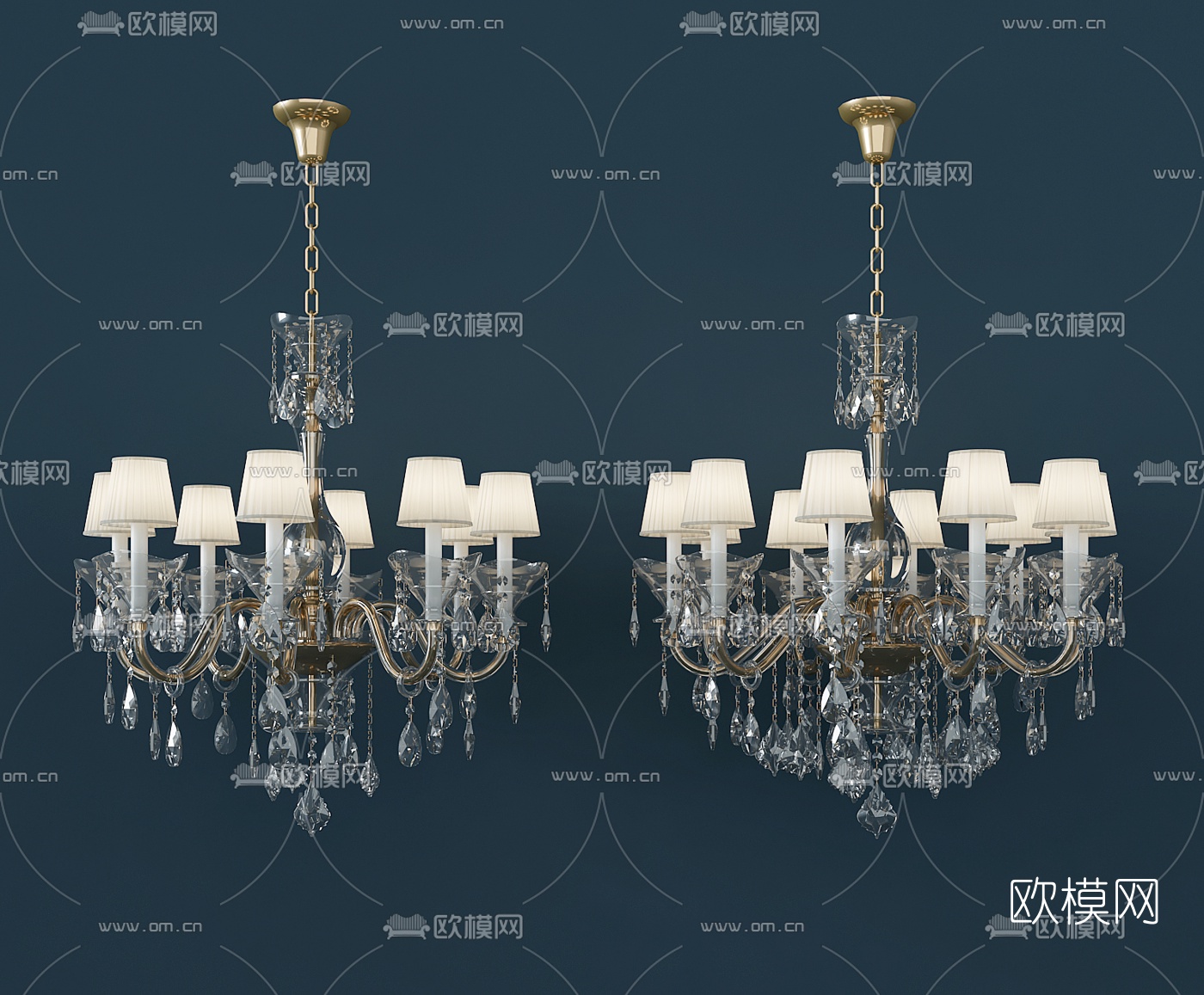 欧式多头水晶吊灯3d模型下载